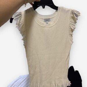 Current Air Women's Cream Fringe Sweater Tank